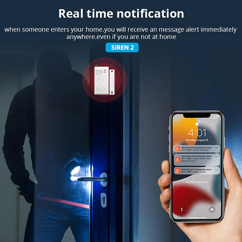 Sistema de alarma de seguridad WiFi Tuya, alarma de sonido de sirena, funciona con detectores inalámbricos de 433MHz, compatible con aplicación Alexa Google Home Smart Life - imagen 4