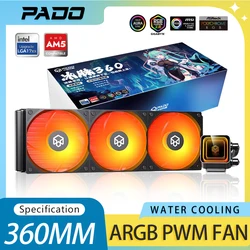 PADO BM360 Cpu Cooler ARGB ventilador disipador de calor líquido radiador integrado 360mm refrigeración por agua para Intel LGA 115X 1700 1851 AMD AM5 AM4