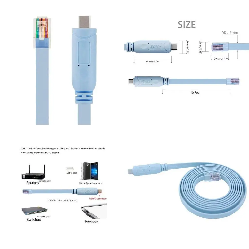 Cable consola R53C, 6 pies USB Tipo C a RJ45 Adaptador serial Convertidor esencial para ubicuidad TP-Link Router