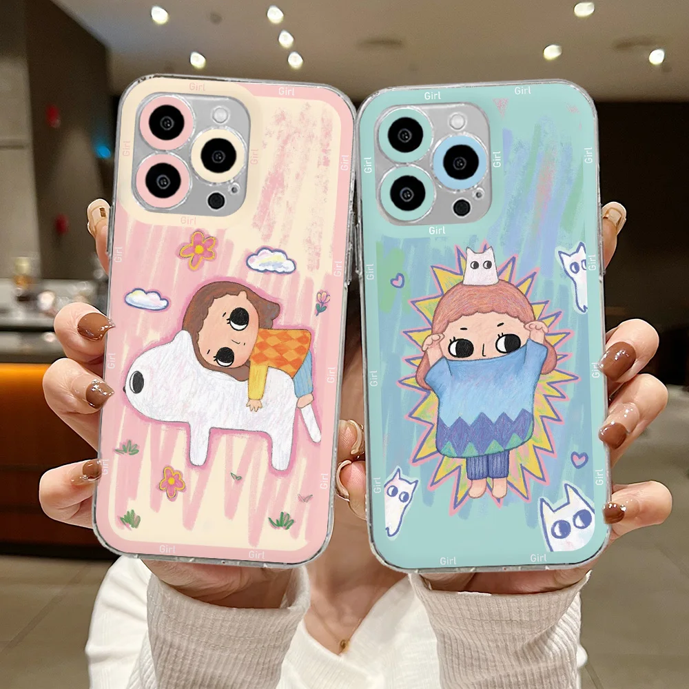 Funda de teléfono Kawaii divertida chica para Xiaomi Redmi Note 13 12 12C 11 10 10C 13C 10s 9 9s 9A 9T 9C 8 7 Pro Max 4G 5G cubierta transparente - imagen 3