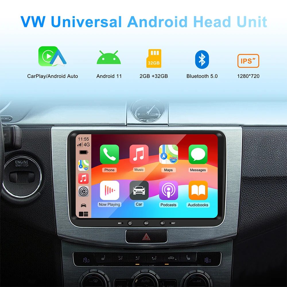 Reproductor multimedia con pantalla de 9 pulgadas y navegación GPS para VW, autorradio estéreo Universal con Android 11, CarPlay, Bluetooth, FM, para VW Passat Golf MK5 MK6 Jetta T5 EOS POLO - imagen 4