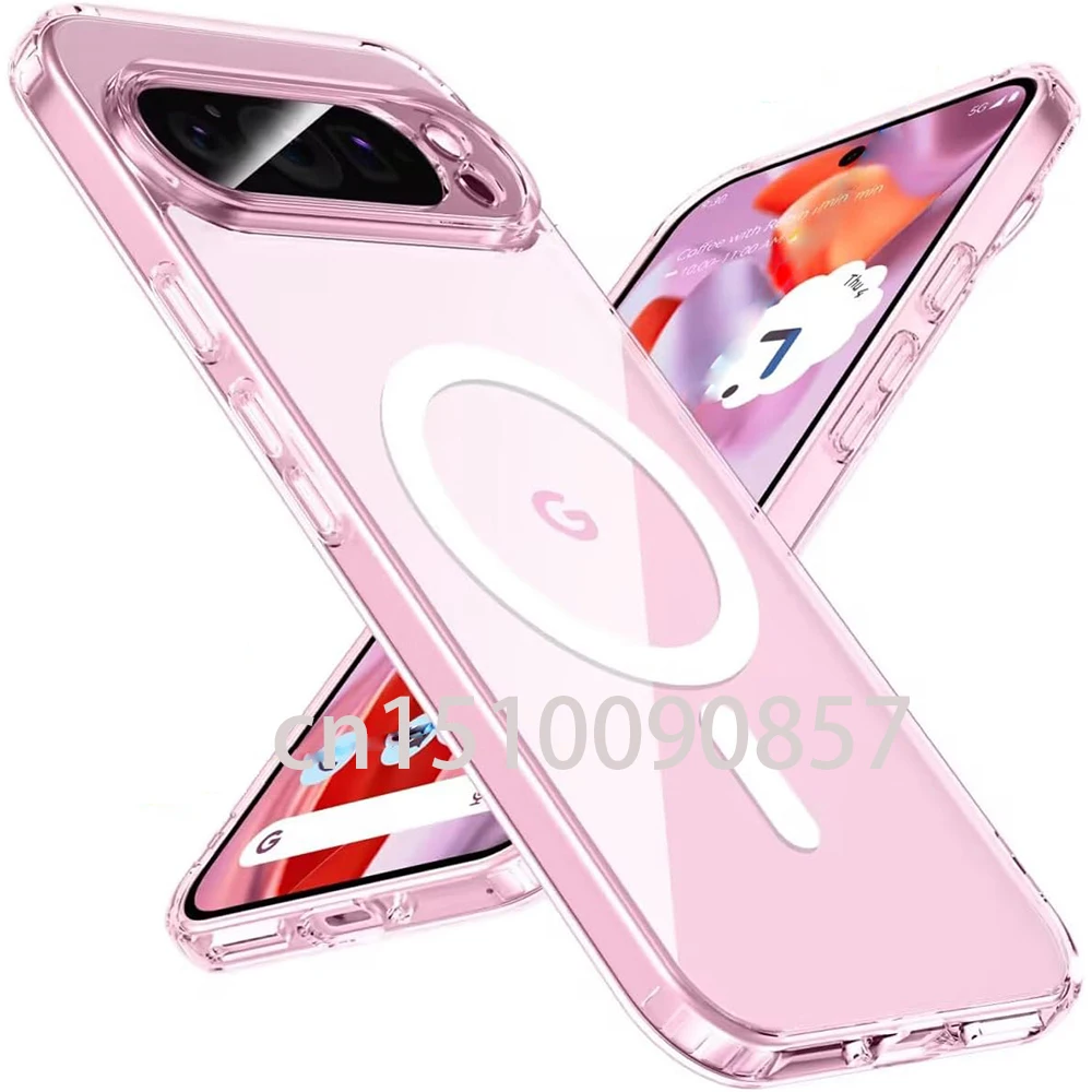 Funda para Magsafe, carga inalámbrica magnética, parachoques suave, cubierta trasera de plástico duro a prueba de golpes para Google Pixel 9 Pixel9 Pro 9Pro XL
