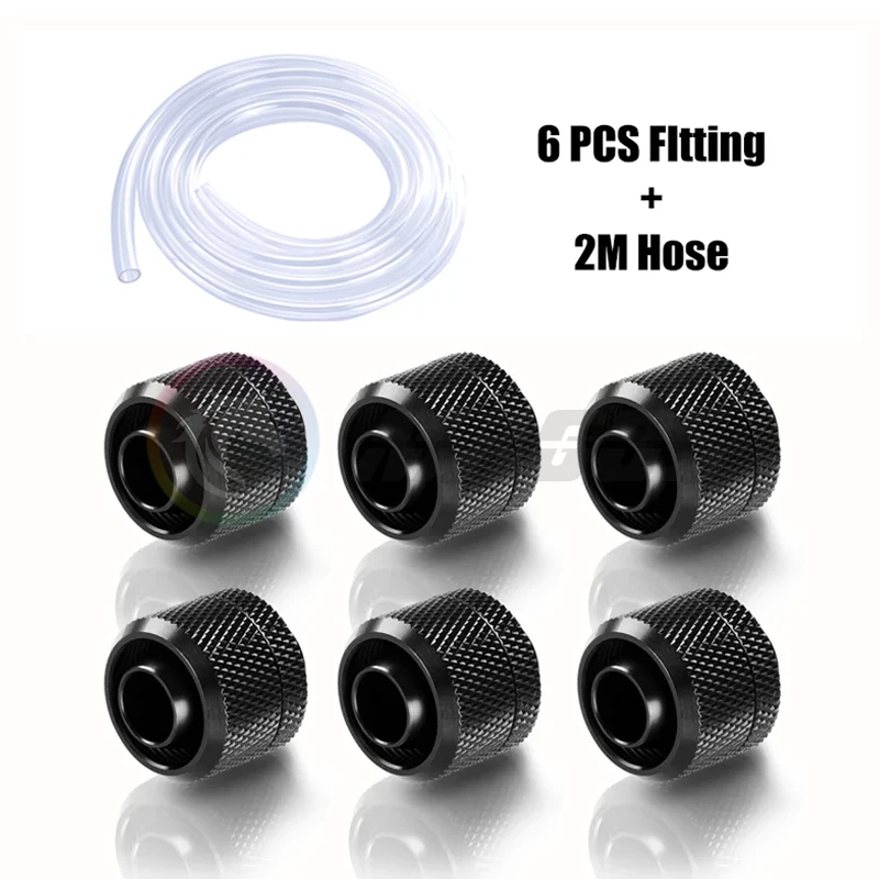 Kit combinado de accesorios de tubo de manguera, 10*13mm o 10*16mm para sistema de refrigeración por agua de computadora, G1/4 ''6 + 2 Combo, negro o plateado - imagen 4