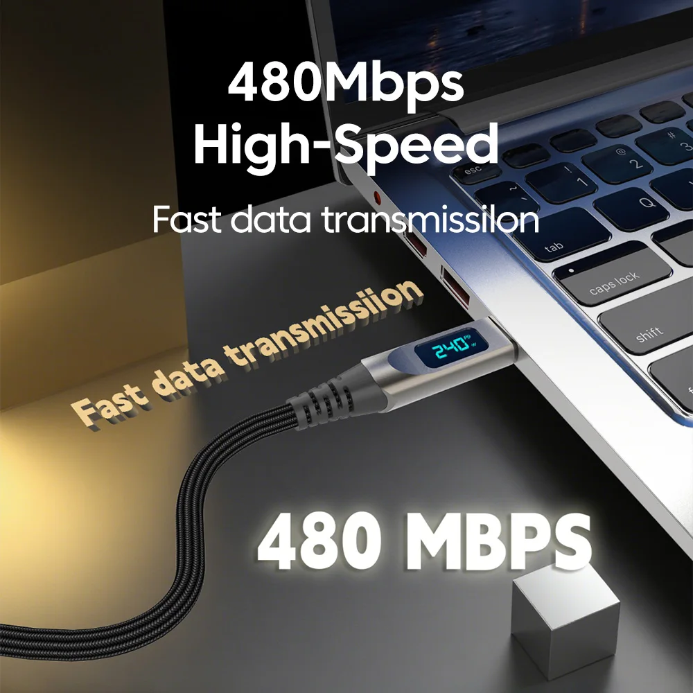 Cable de datos de carga rápida para teléfono móvil PD 240W tipo c a tipo c con pantalla Digital para Iphone15 16 Samsung Huawei Cable de USB-C - imagen 3