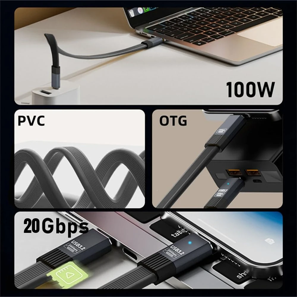 PD100W USB C a USB C Cable USB3.2 Tipo-C Gen2 20Gbps 8K @ 60Hz Cable de datos de vídeo para PC portátil para iPhone 16 15 Pro Max Xiaomi - imagen 5