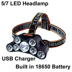 Linterna Frontal LED Recargable USB para Camping y Pesca al Aire Libre