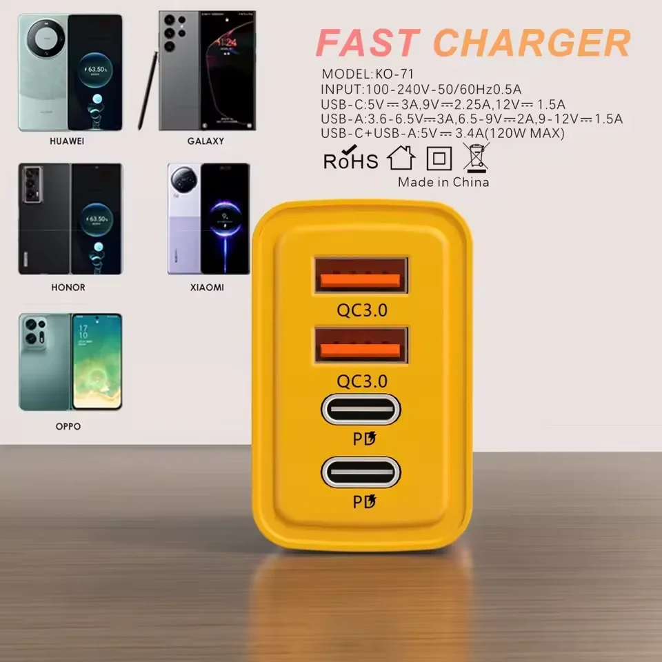 Cargador de 120W carga ultra rápida tipo C GaN cargador de teléfono USB-C QC 3,0 adaptador de teléfono para iPhone Samsung Xiaomi 2025 nuevo - imagen 5
