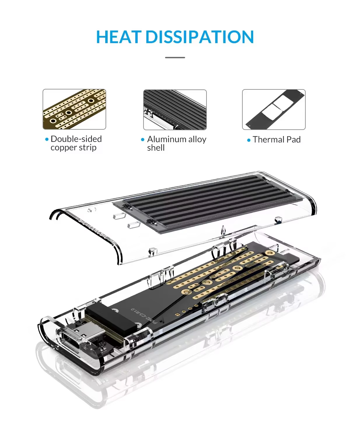 ORICO Carcasa SSD M2 NVME USB-C 10Gbps Transparente - imagen 4