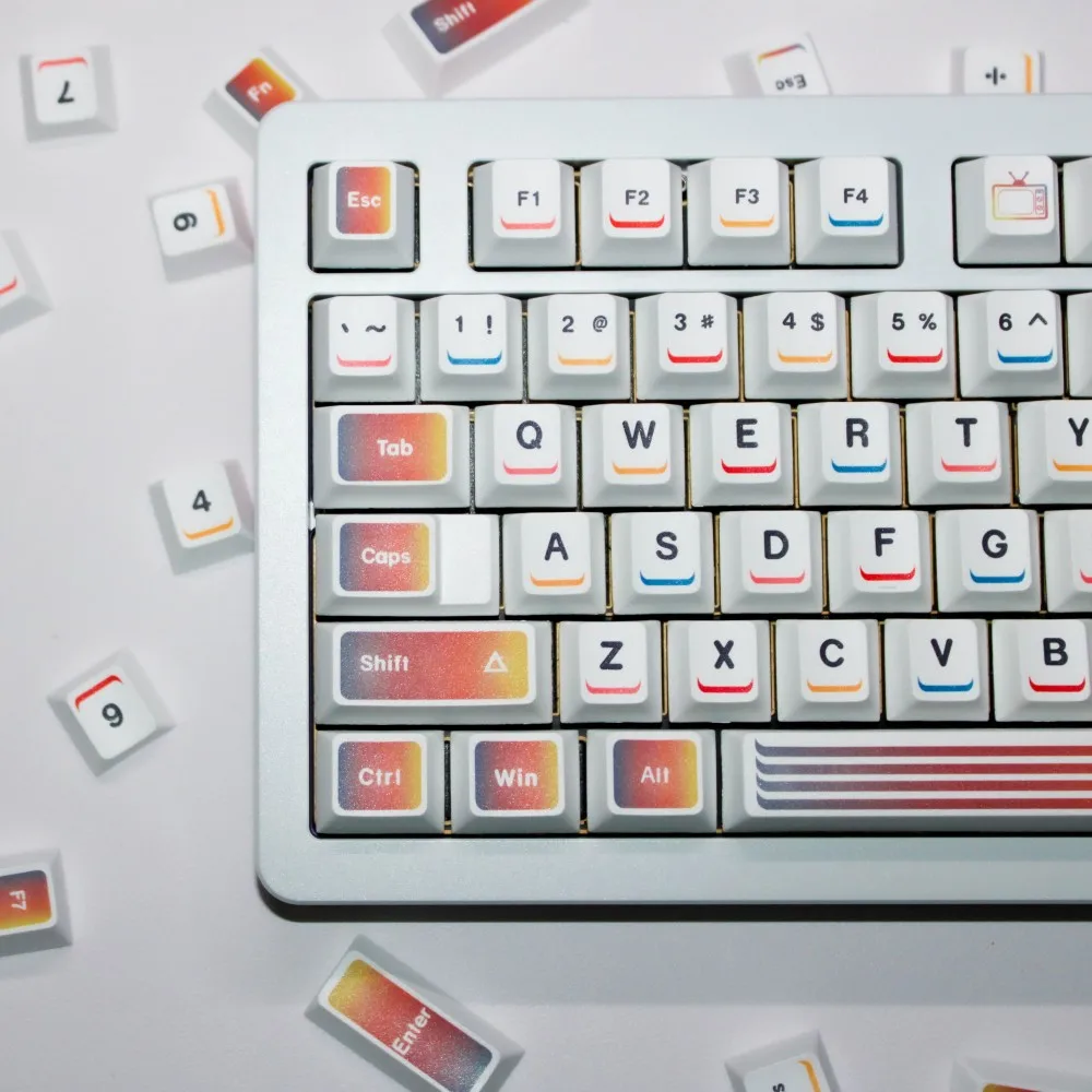 1 Juego de teclas de mariposa arcoíris/arcoíris azúcar/sonrisa PBT sublimación de tinte bonitas teclas perfil de cereza teclas a prueba de luz - imagen 5