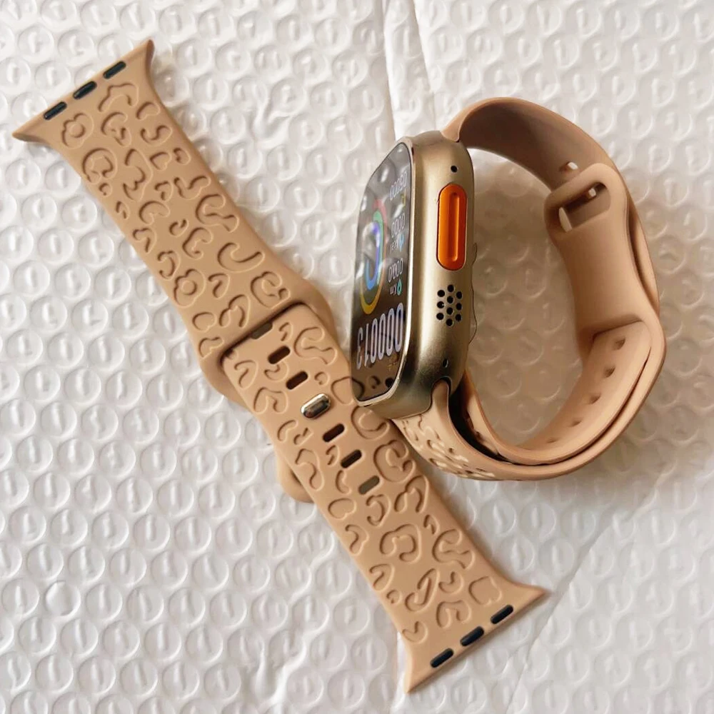 Correa para Apple Watch 11 Correa 42mm 41mm 40mm 49mm 46mm 45mm 44mm pulsera Correa de silicona de leopardo grabada iWatch Ultra 3/10/SE3 - imagen 2