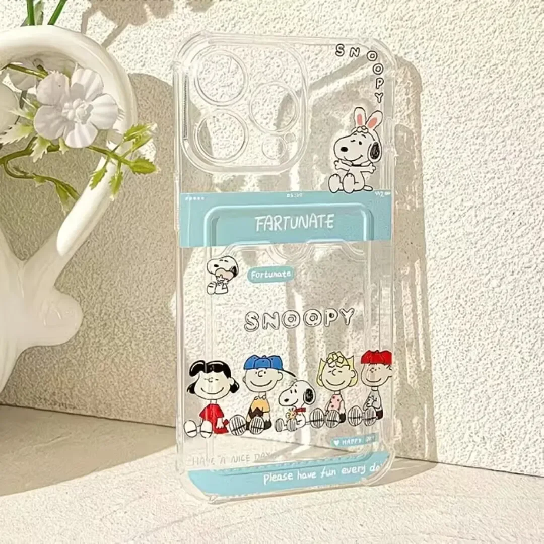 Funda bonita con ranura para tarjetas de Snoopy Friends, cartera Y2K para IPhone 17 Air 17 Pro 16 15 14 12 11 Pro Max Plus 16e, funda de silicona para parachoques - imagen 3