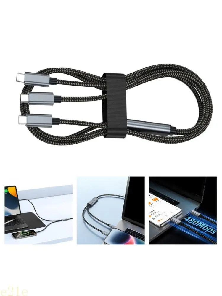 Cable cargador doble USB C E21E, cable carga 2 en 1 100W, sincronización datos velocidad rápida, Chip inteligente