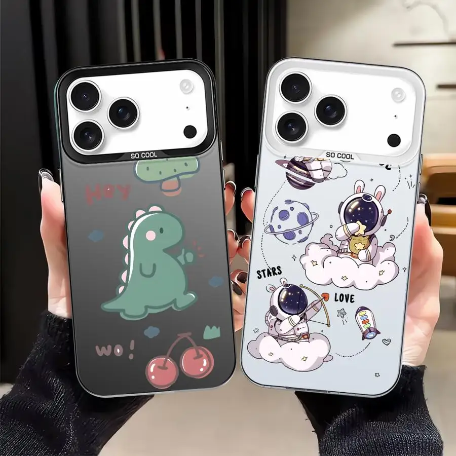 Funda para iPhone 16e 13 17Air XS 12 XR 14 15 Plus 11 16 17 Pro Max funda trasera para teléfono dibujos animados dinosaurio astronauta