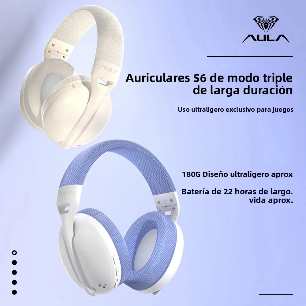 AULA S6 Auriculares inalámbricos para juegos Auriculares BT ligeros y personalizados de tres modos montados en la cabeza con micrófono para computadora portátil de escritorio