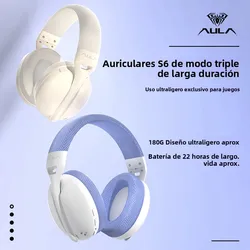 AULA S6 Auriculares inalámbricos para juegos Auriculares BT ligeros y personalizados de tres modos montados en la cabeza con micrófono para computadora portátil de escritorio