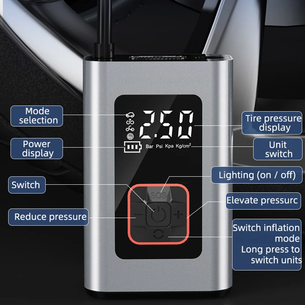 WESOPRO S6 – Mini Bomba Aire Eléctrica Inalámbrica Coche Moto Bici - imagen 2
