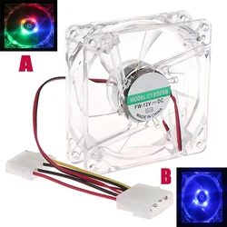 Ventilador PC 80x80x25 mm 12V DC con LED y conector Molex de 4 pines