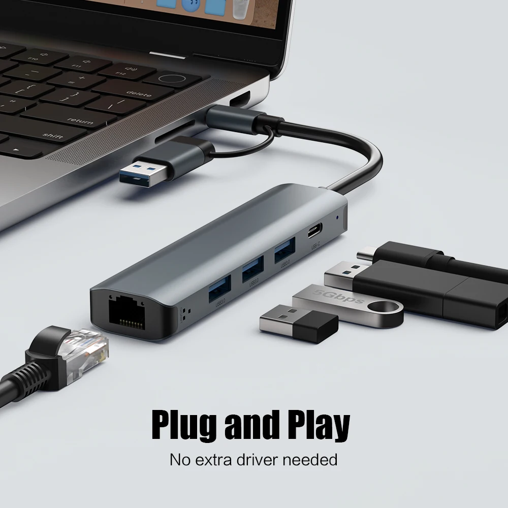 Hub USB-C 3.0 con Ethernet Gigabit y puertos USB-A para MacBook Pro - imagen 3