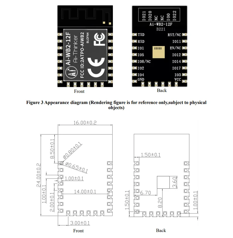 Módulo de Ai-WB2-12F Wi-Fi BLE5.0, Transmisión en serie, Compatible con ESP-12F - imagen 3