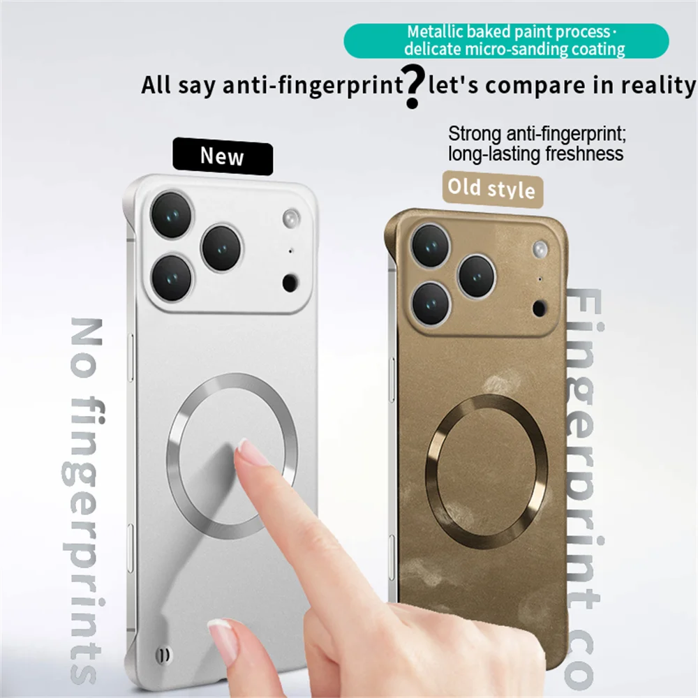 Funda magnética para teléfono Magsafe Ultra delgada sin marco para iPhone 16 17 Pro Max Air 14 15 13 12 cubierta de PC chapada de carga inalámbrica - imagen 5