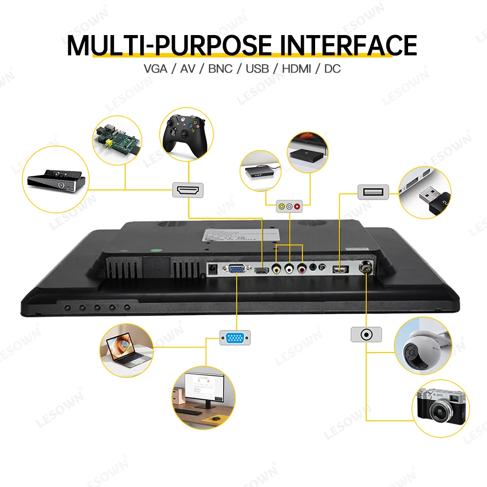 LESOWN Monitor Industrial de 19 pulgadas pantalla táctil amplia 16:10 VGA HDMI AV BNC USB DC12V 1440x900 pantalla LCD para ordenador CCTV - imagen 4