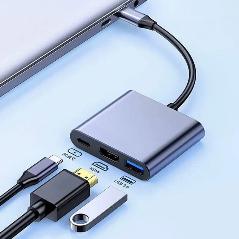 USB C HUB 3 en 1 tipo C 3,0 a estación de acoplamiento compatible con HDMI PD carga rápida 4K HDMI adaptador divisor para MacBook teléfono ordenador - imagen 2
