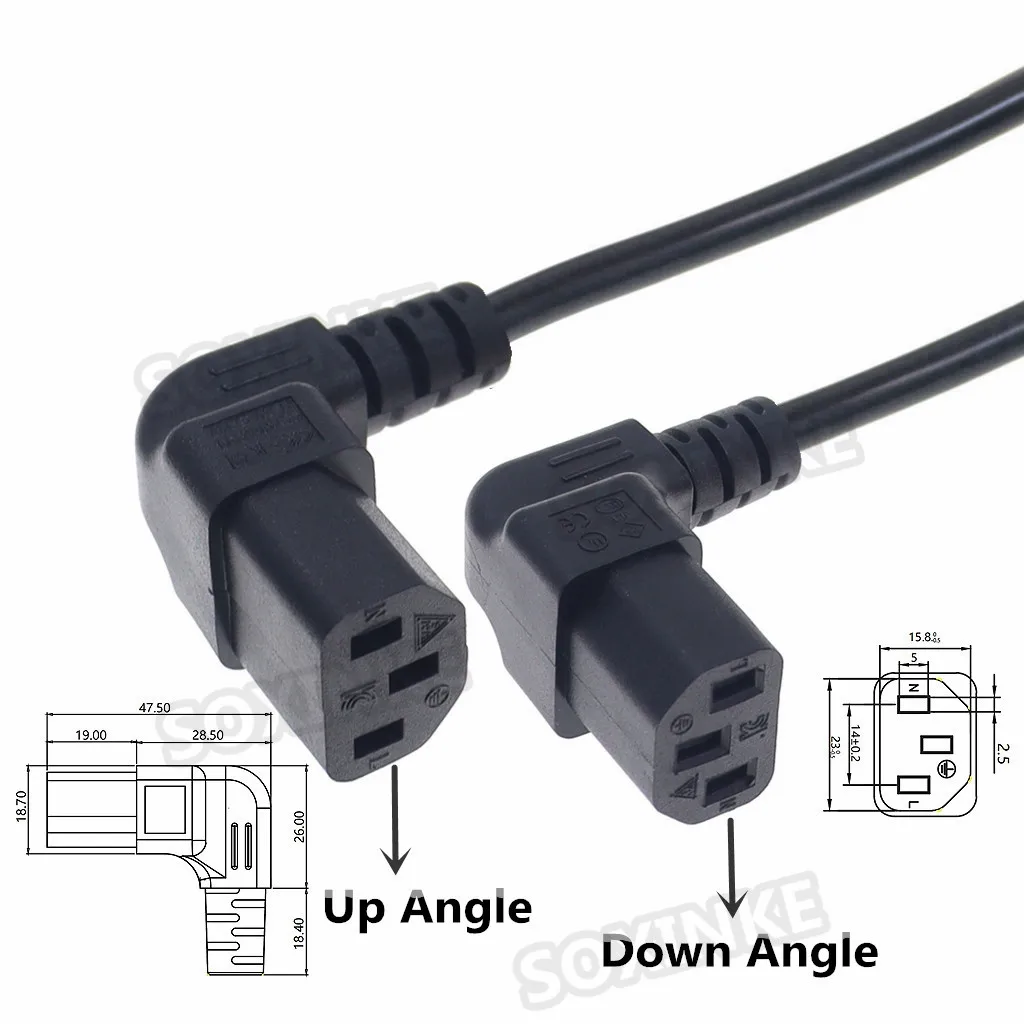 Cable de extensión adaptador de orificios de tornillo, 90 grados, C13 hembra a C14 macho, IEC320, C14 a C13, cable de alimentación de CA en ángulo hacia arriba y hacia abajo - imagen 2