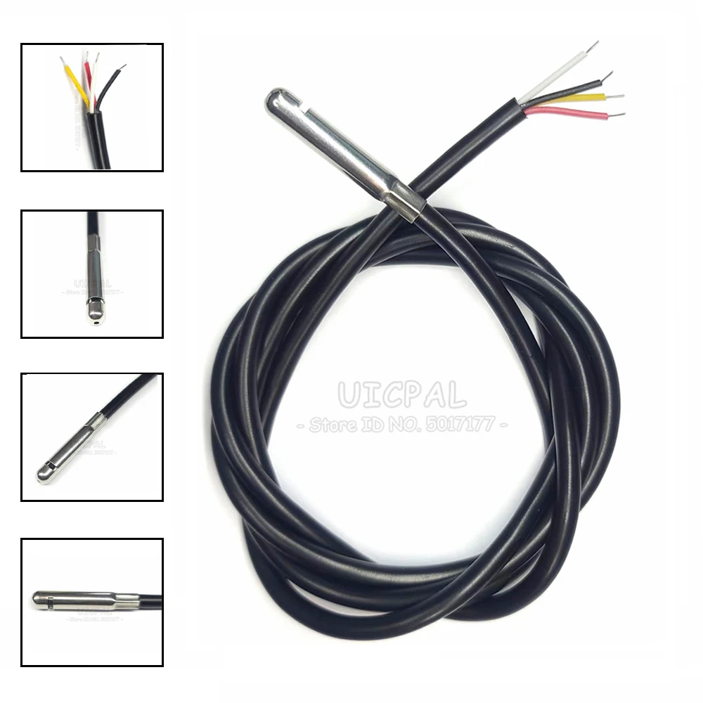SHT20 SHT30 SHT40 Sensor de temperatura Digital 100CM Cable de sonda del Sensor de humedad impermeable 304 cabeza de acero inoxidable I2C 3,0 MM