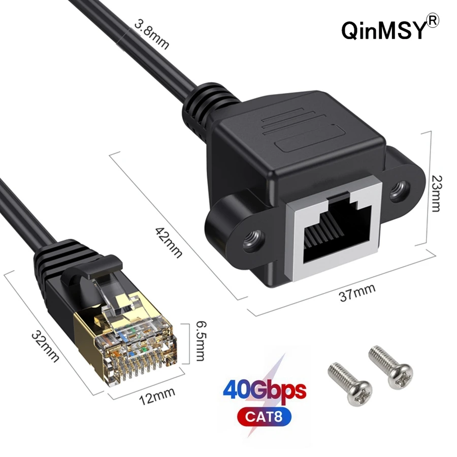 Cable de extensión Ethernet Cat8 RJ45 con tornillo de montaje en Panel 40Gbps Cat 8 macho a hembra adaptador de cable de red Ethernet RJ 45 - imagen 3