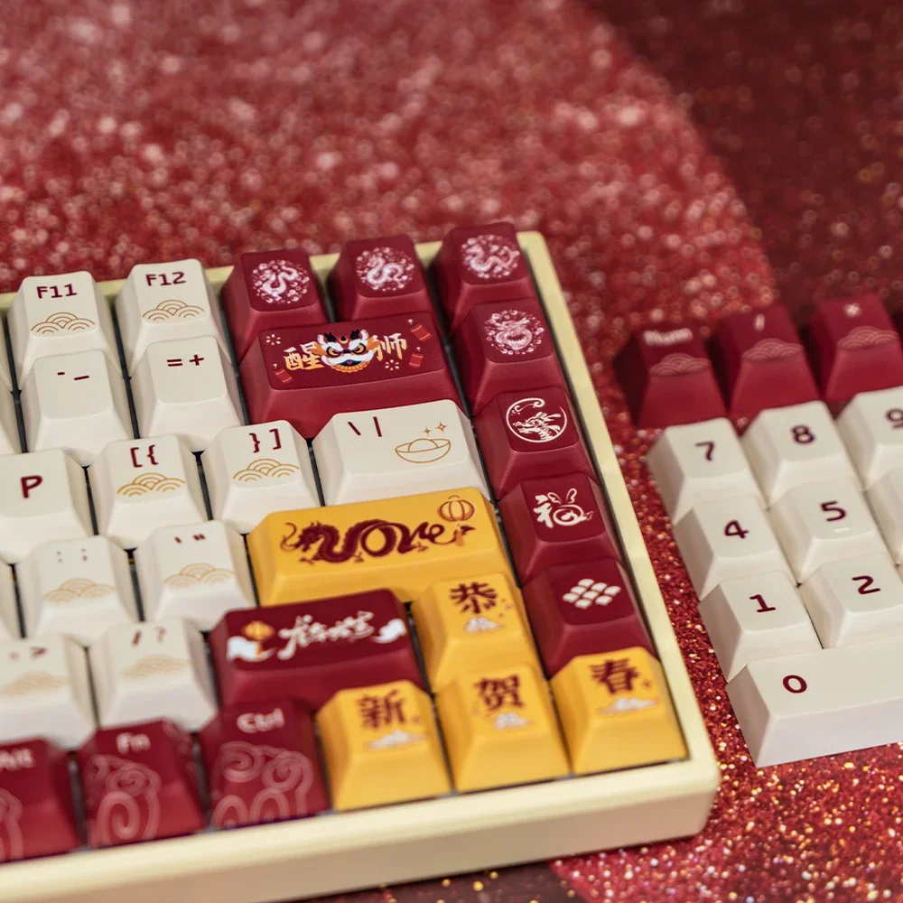 Dragon Year Good Luck Dye Subbed Keycap, Cherry Profile Set, PBT grueso para teclado 87 tkl 104 ansi xd64 bm60 xd68 xd84 BM87 BM65 - imagen 3