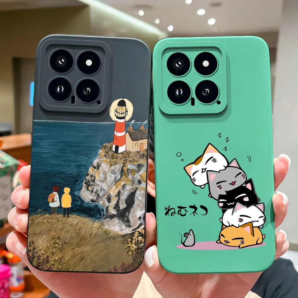 For Xiaomi 14 Pro Phone Case Cute Cat Soft Liquid Silicone Full Coverage Anti Drop Back Cover For Xiaomi14 14Pro Bumper Funda - imagen 2