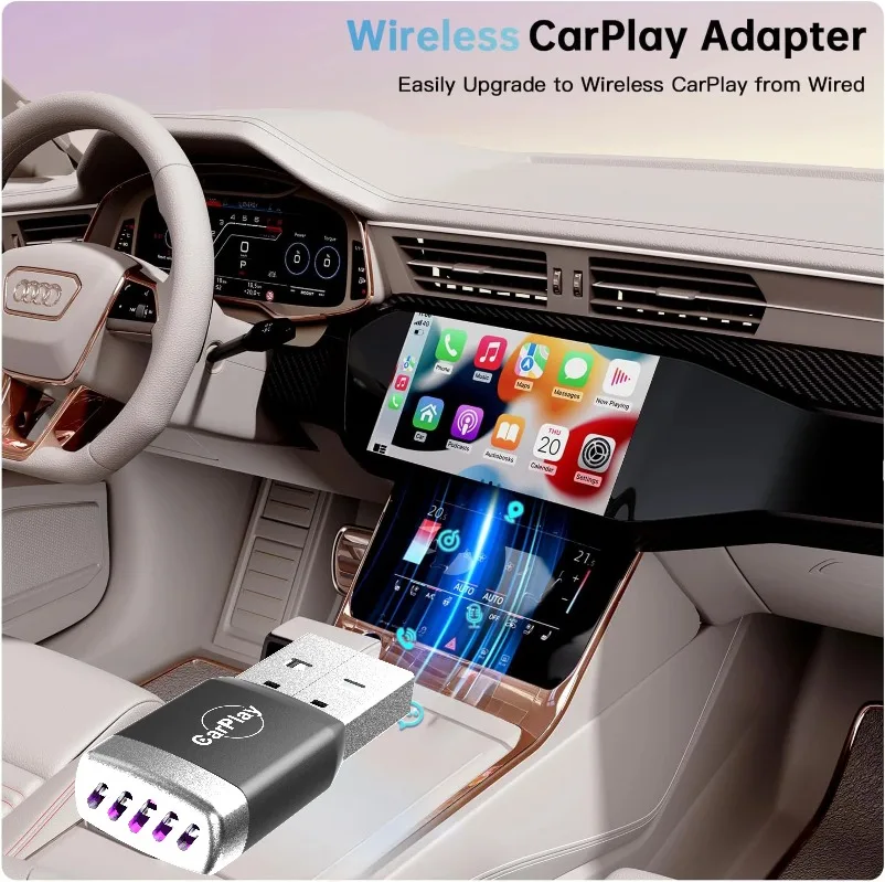 Dongle CarPlay inalámbrico 2 en 1, adaptador inalámbrico para Android Auto, sistemas inteligentes para coche, caja inteligente AI para coche con CarPlay con cable - imagen 3