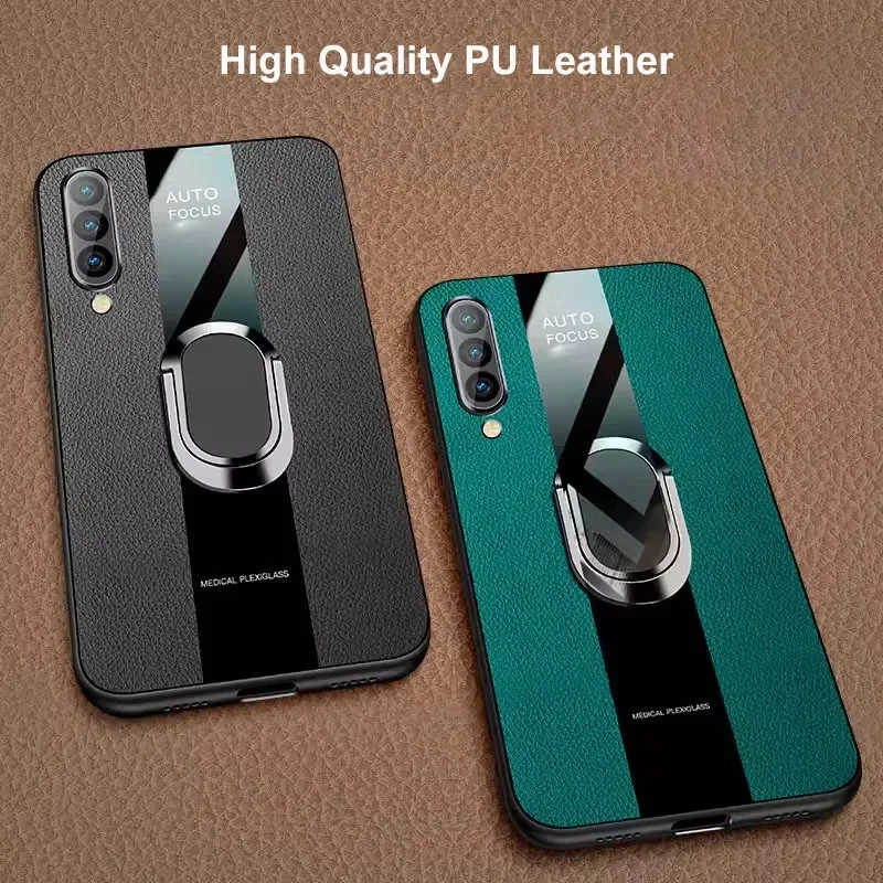 Funda de cuero con soporte de anillo para Samsung Galaxy, prueba de golpes de silicona a cubierta trasera, protección para teléfono, A50, A70, A90, 5G, S, A30S, A50S, A70S - imagen 3
