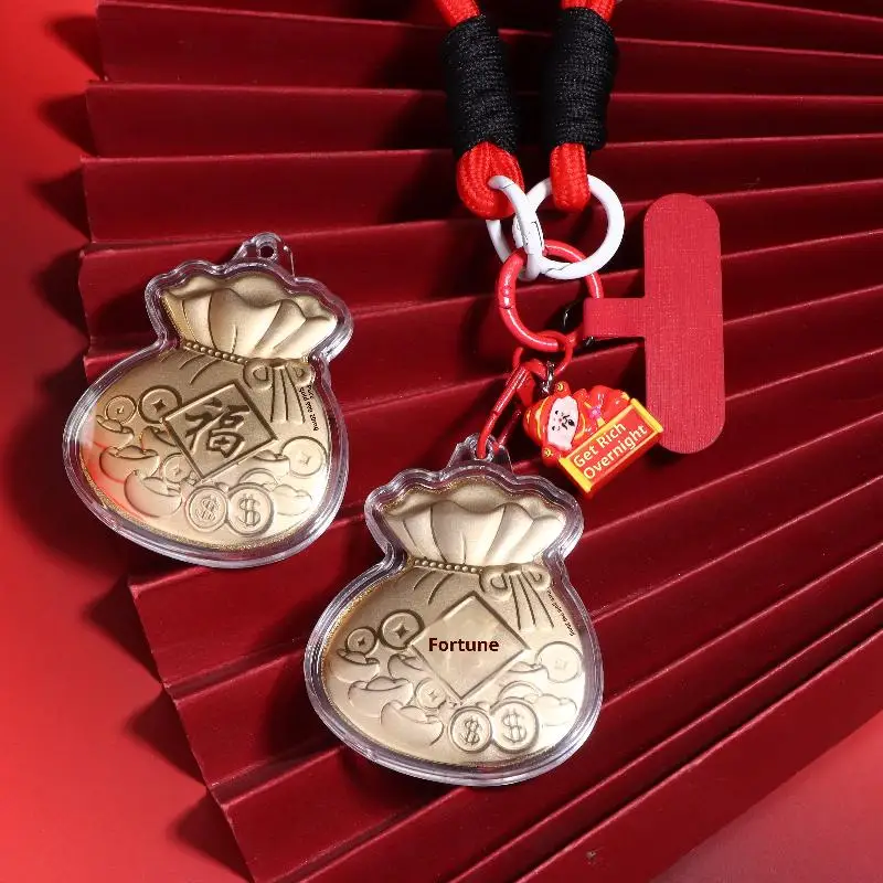 2026 Color dorado Lucky Fu bolso colgante llavero mochila encanto decoración regalo de Año Nuevo cordón para teléfono - imagen 2