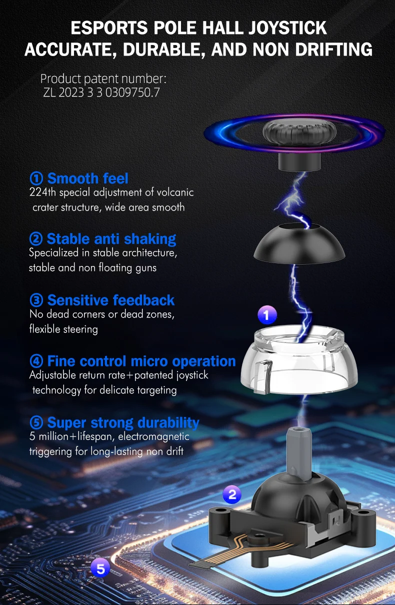 Mango elástico de refrigeración con balancín Hall, gatillo Hall de dos etapas, giroscopio de 6 ejes, ventilador silencioso y iluminación RGB de 7 colores X5 MINI - imagen 3