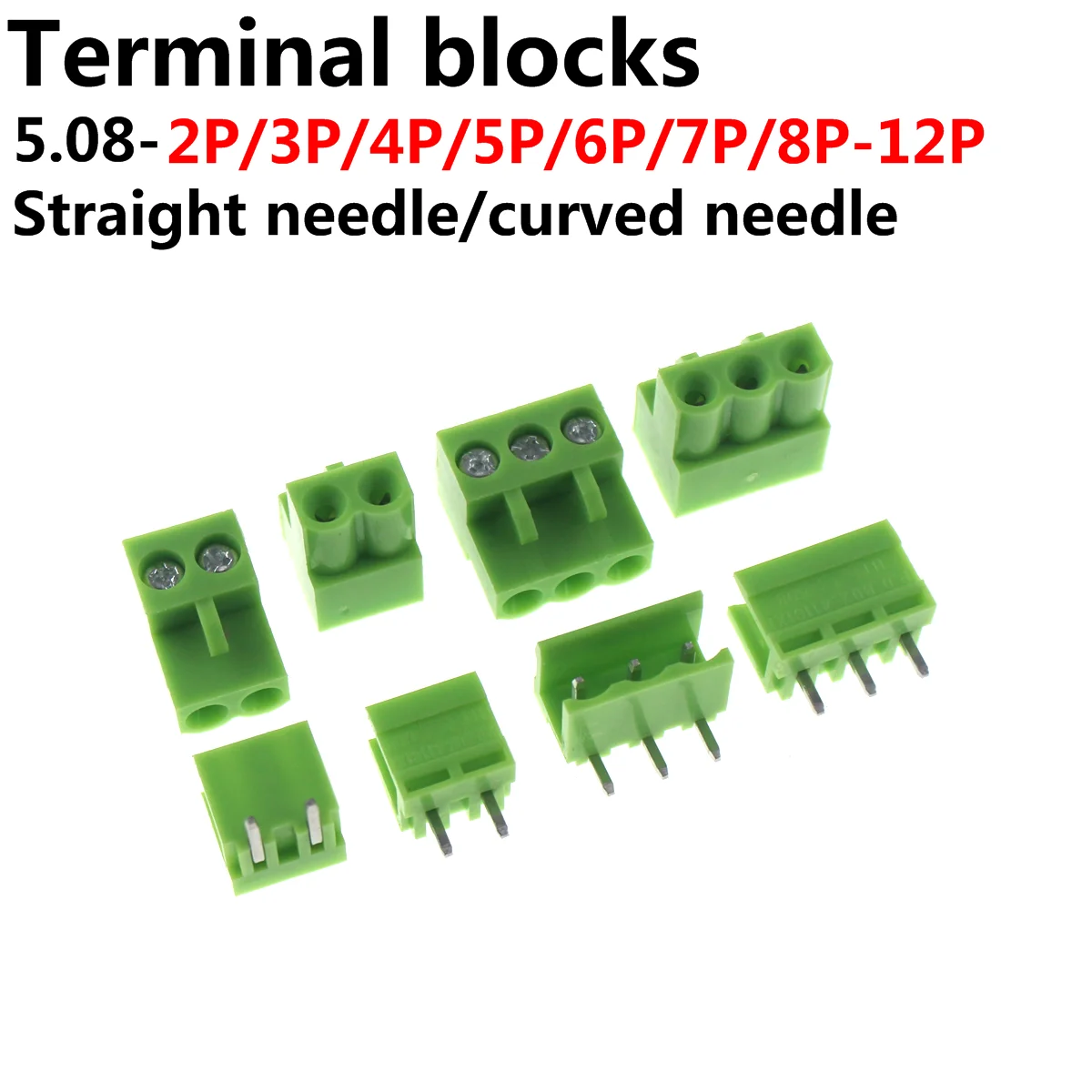5 Juegos de conector de Terminal tipo ht5.08, conector de paso de 5,08mm, conector de bloques de terminales de tornillo pcb, ángulo recto 2/3/4/5/6/7/8P, verde 10A