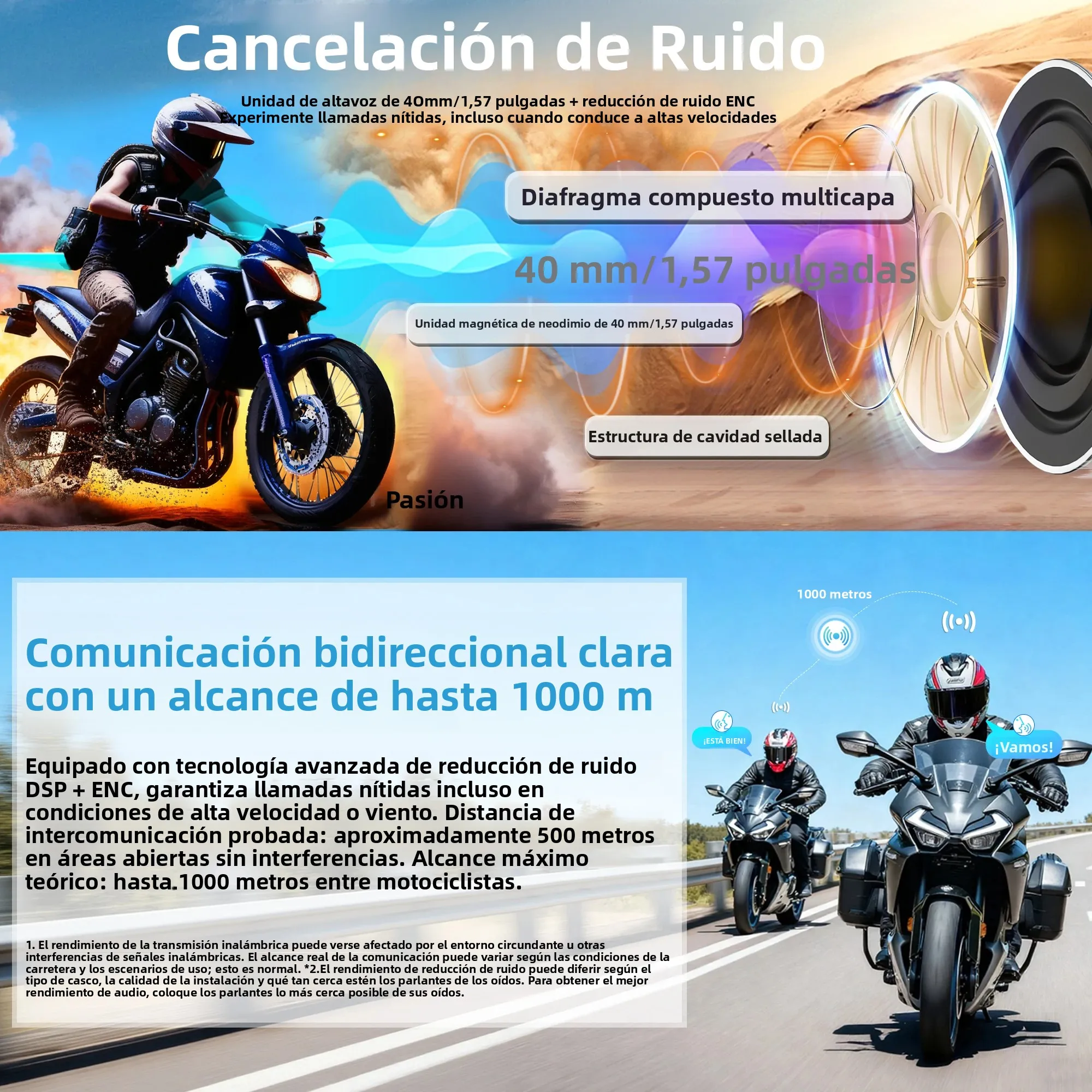 Intercomunicador Bluetooth para casco de motocicleta G1, reproductor MP3 con batería de 1000mAh, resistente al agua, alcance de 500M, compartir música para 2 conductores - imagen 2
