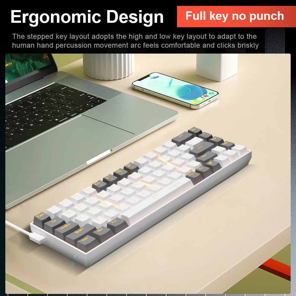 E-YOOSO Z686 USB Mini slim mecánico para juegos con cable interruptor rojo 68 teclas ruso brasileño portugués para ordenador portátil - imagen 2