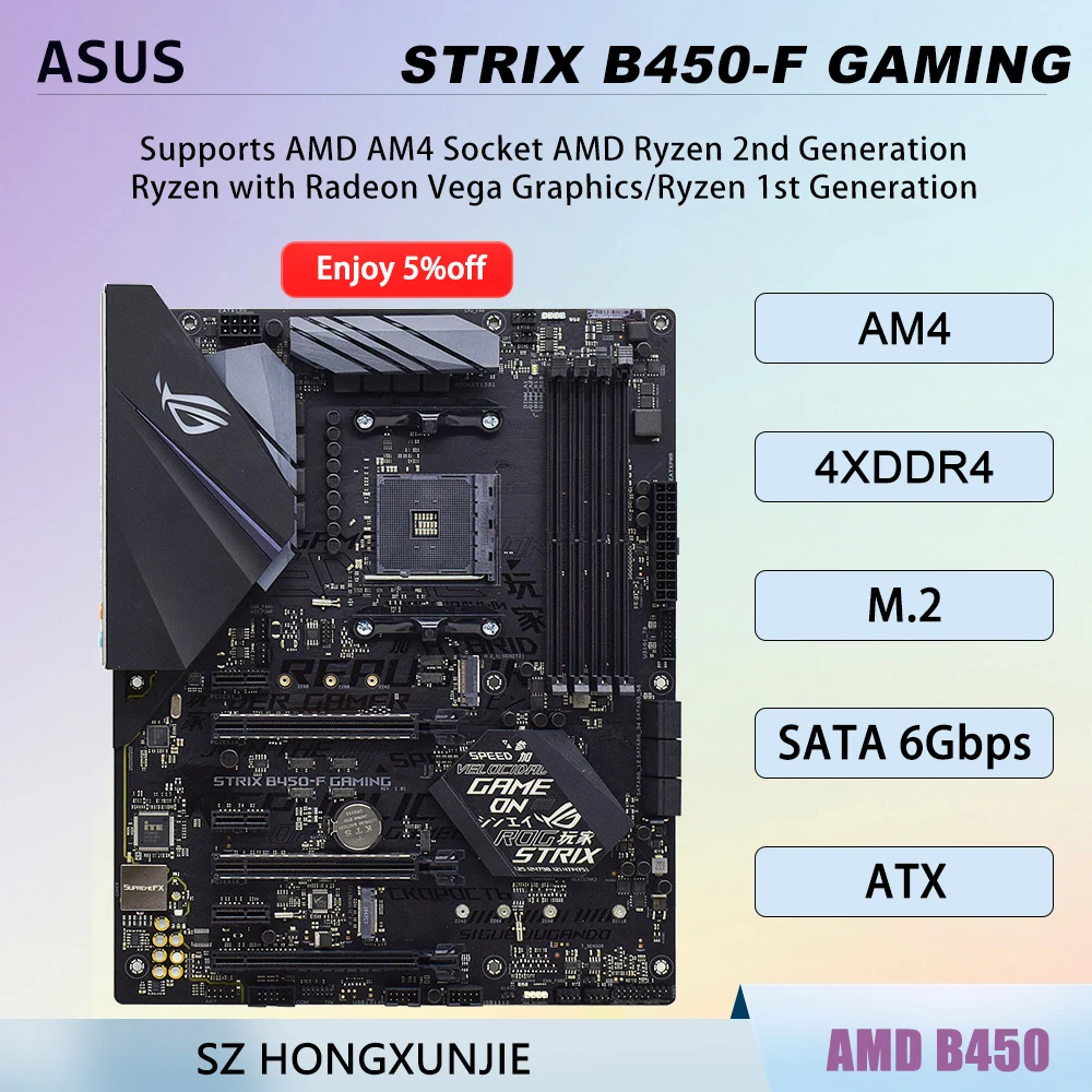 Placa base para juegos ASUS STRIX B450-F B450 placa mãe pc AM4 CPU para 7 5800X 5 5500 7 5800X3D 9 3900X ram DDR4 M.2 USB 2,0 ATX