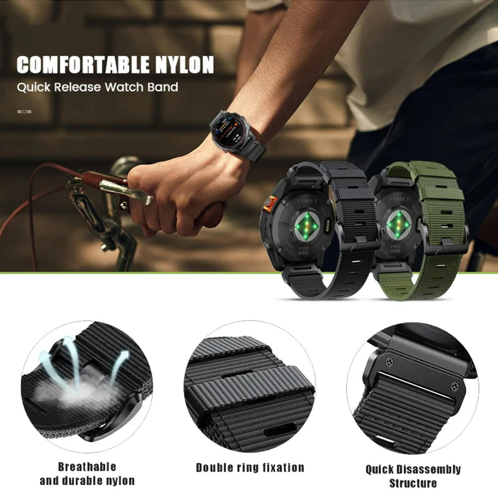 Pulsera QuickFit de nailon de 22mm y 26mm para Garmin Fenix 8X 7 6 5xpuls Forerunner 970 Correa Quatix/Tactix 8 Enduro3 Epix Pro - imagen 4