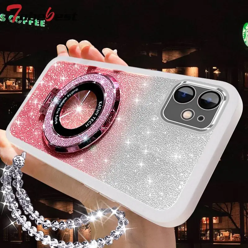 Funda de silicona con soporte Magsafe para iphone, carcasa con purpurina y cristal para modelos 16, 15, 14, 13, 12, 11 Pro, XS Max, XR, X, 8, 7 Plus, SE 2020 - imagen 5