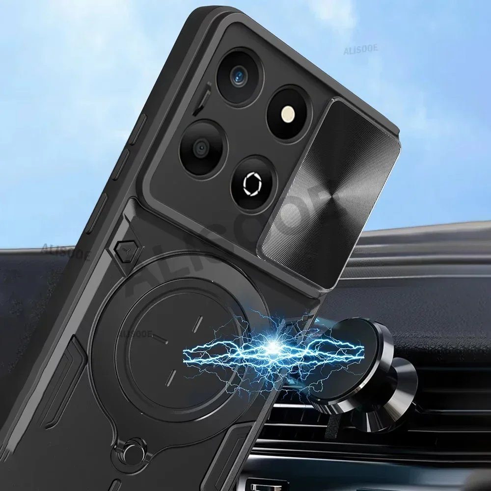 Funda Armor para Honor X7C, Funda deslizante para lente de cámara, soporte de anillo magnético, Funda a prueba de golpes para Honor X7C 4G, Capa a prueba de golpes - imagen 4