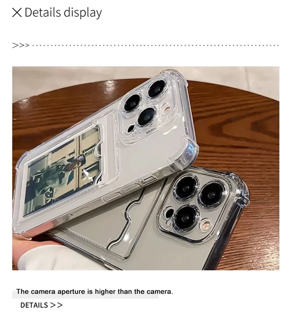 Para iPhone 16 15 14 13 12 11 ProMax Mini X XS 7 8 14 15 16 Plus bolsa transparente con ranura para tarjetas funda para teléfono cubierta trasera transparente a prueba de golpes - imagen 4