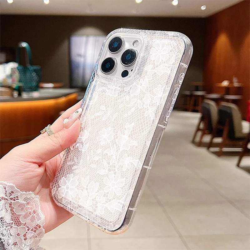 Funda de teléfono transparente con patrón de encaje Sexy para Xiaomi Redmi Note 13, 12, 11 Pro Plus, Redmi 13C, 12C, 13, 12, 5G, 4G, funda de silicona suave - imagen 3