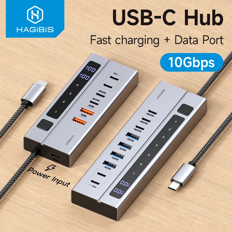 Estación de acoplamiento Hagibis USB C HUB tipo C interruptores de encendido/apagado individuales con pantalla LED divisor USB C de 10Gbps para Macbook Pro Air - imagen 2