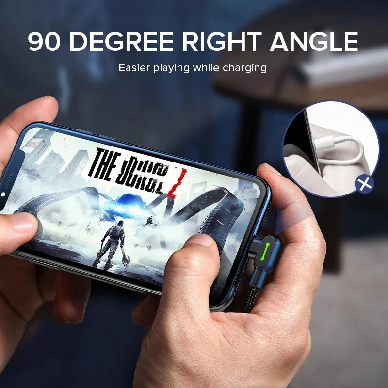 Juego móvil de doble codo con Cable de datos ligero, Cable de nailon trenzado para Apple Android, Cable de carga rápida para teléfono móvil tipo c - imagen 2