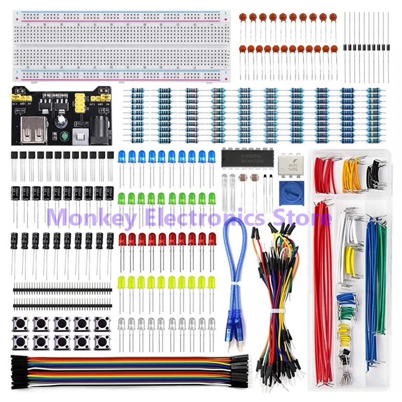 Juego de potenciómetro 3386P, Kit de orificios para R3, módulo de potencia para principiantes, cable usb, luces LED, circuito integrado 74hc595H
