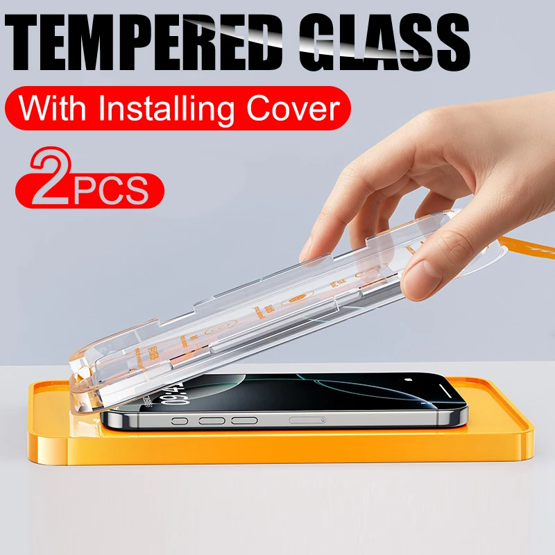 2 uds instalación sin polvo vidrio templado para iPhone 16 15 14 13 12 11 Pro Max Plus Mini Protector de pantalla película protectora completa - imagen 2