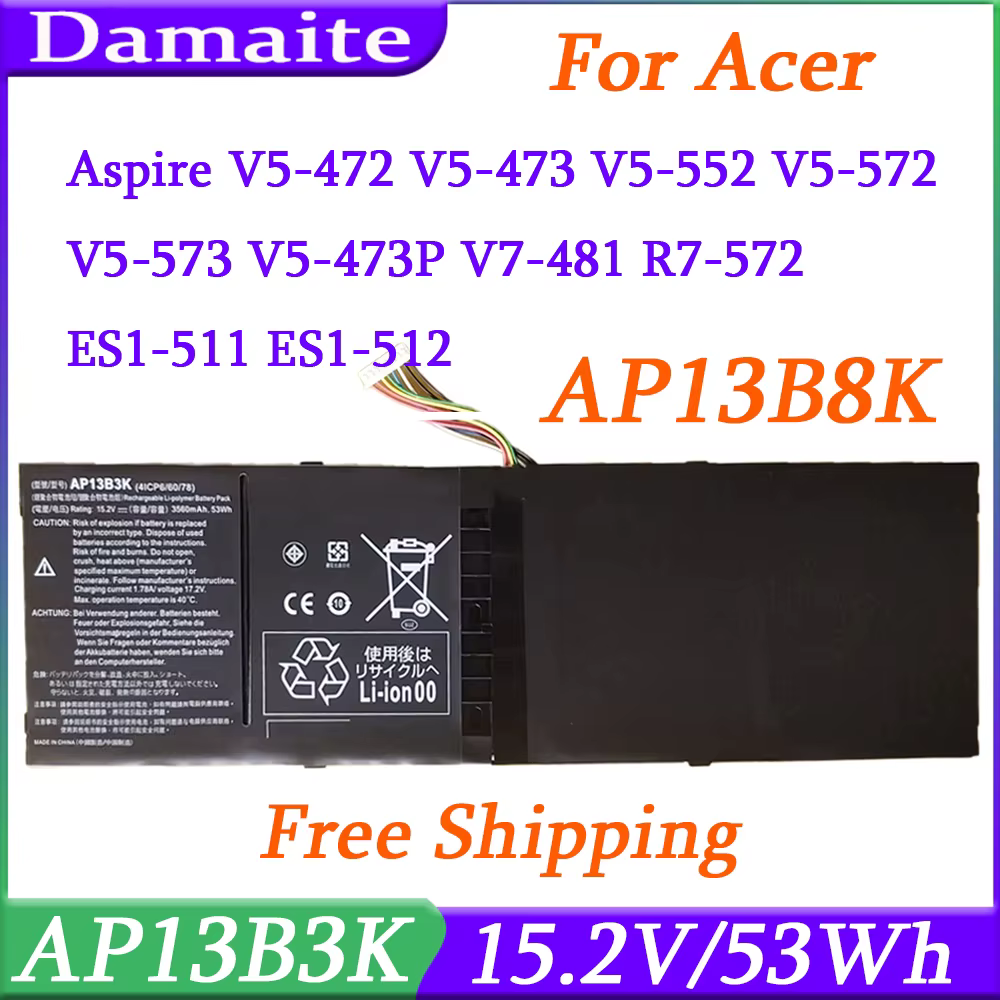 AP13B3K AP13B8K batería de repuesto para Acer Aspire V5 M5-583P V5-572P V5-572G R7-571 15,2 V 53WH