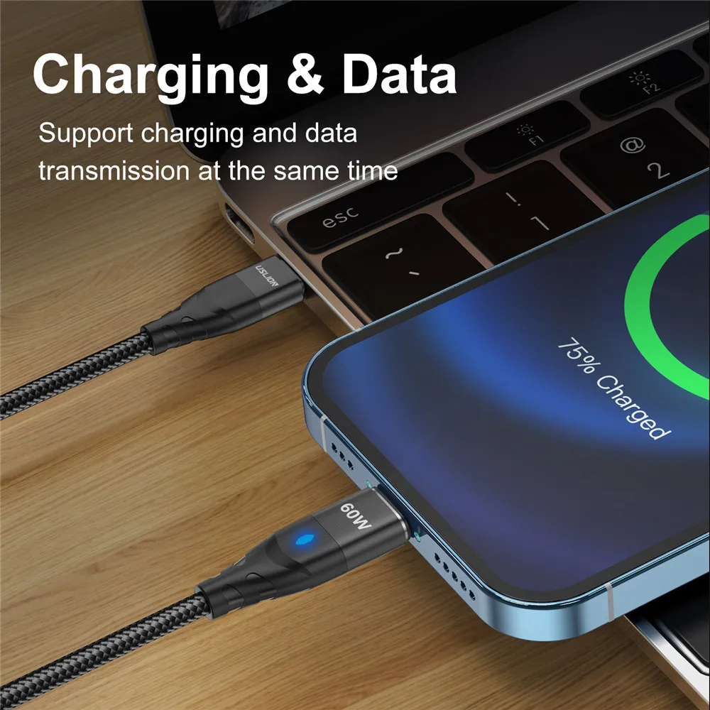 USLION Cable Magnético USB-C 60W PD – Carga Rápida - imagen 5